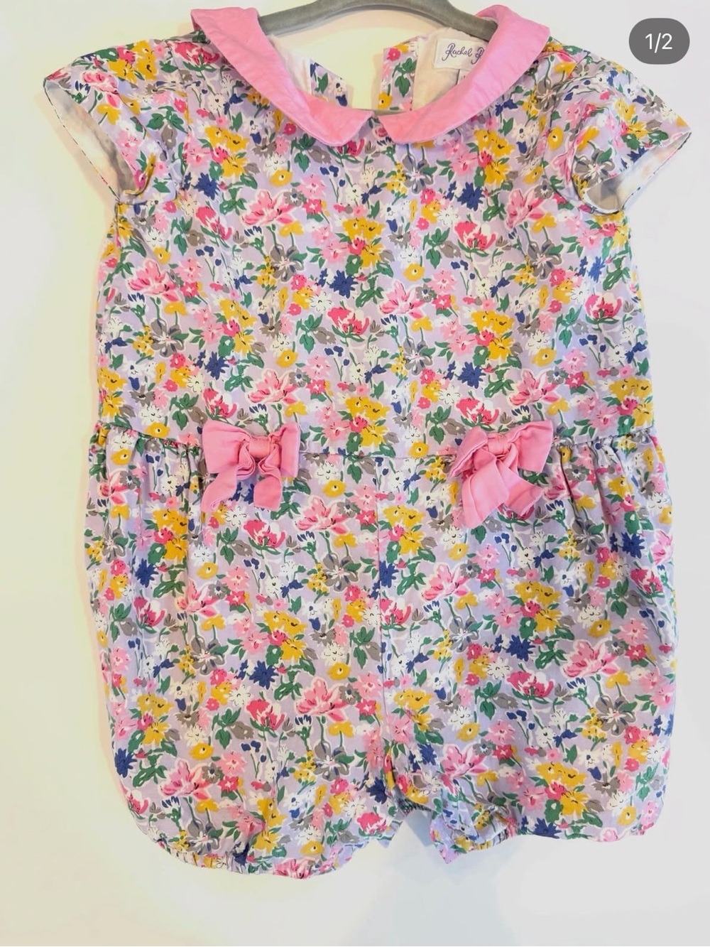 Rachel Riley Pink Floral Peter Pan Collar One-Piece